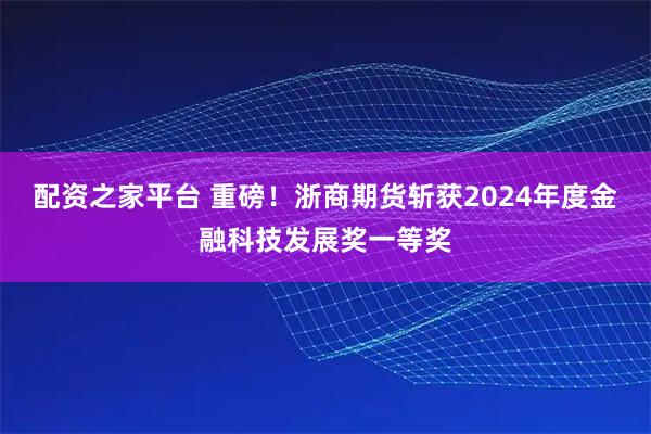 配资之家平台 重磅！浙商期货斩获2024年度金融科技发展奖一等奖